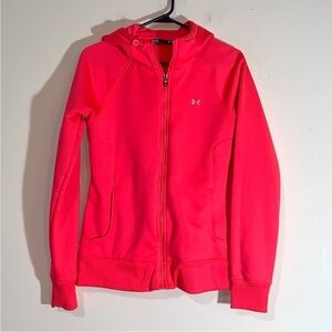 Ladies Sz M Under armour zip up jacket coral hooded stretch hot pink